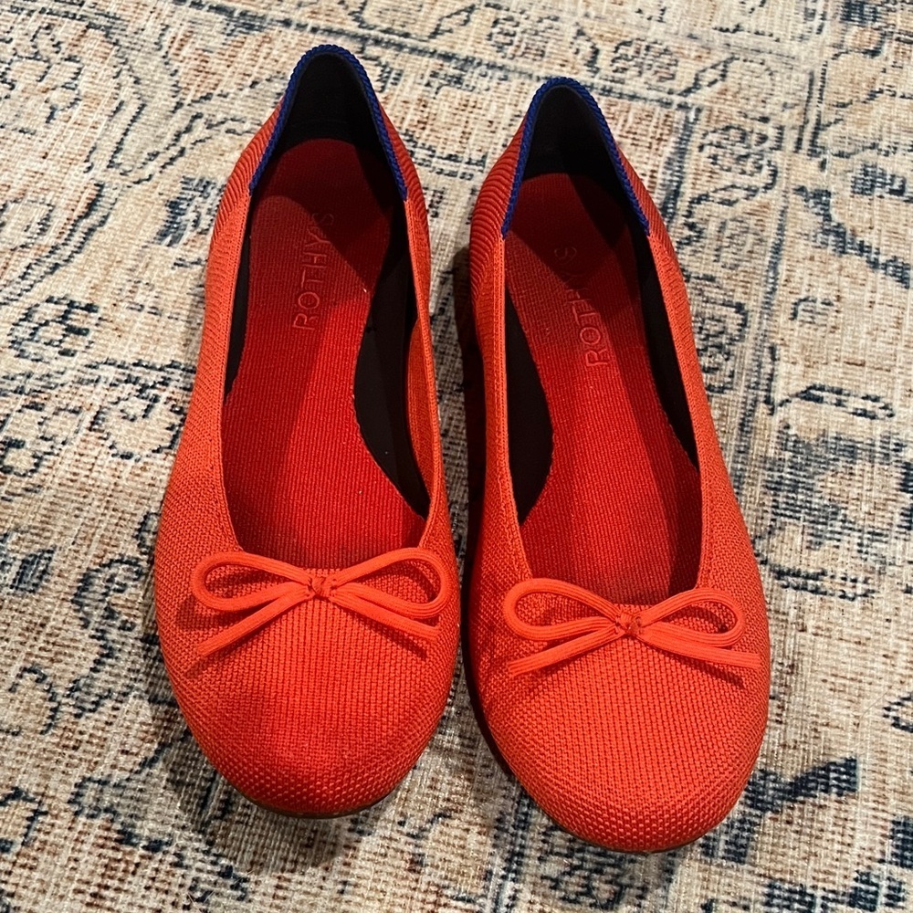 Rothy's The Flat Bright Red Orange Washable Flats size 7
